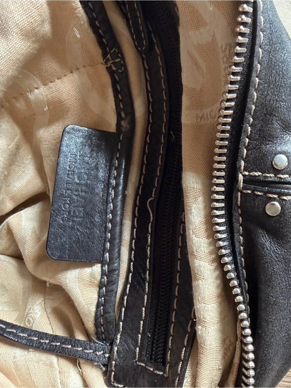 Michael Kors Dark Brown Leather Stud-Trim Shoulder Bag